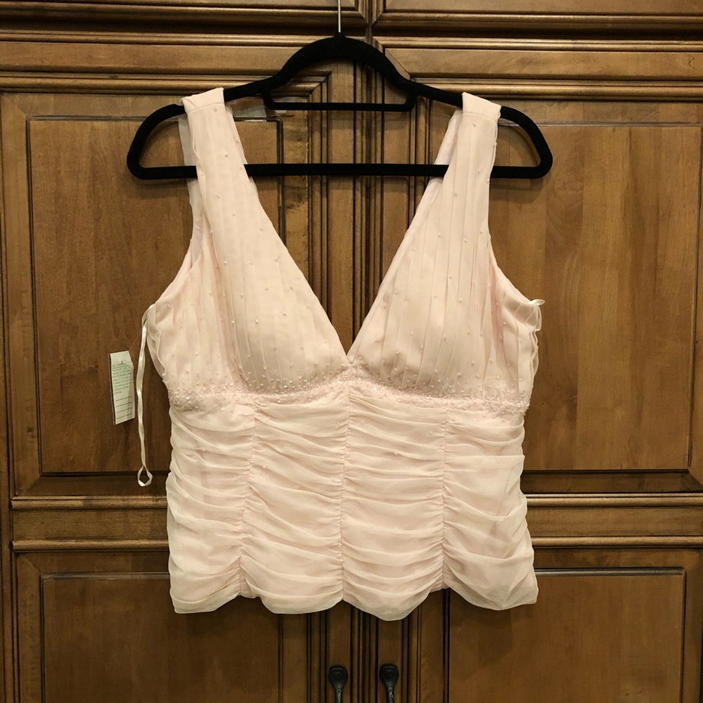 NWT JS Signature Pink Tulle Beaded Top